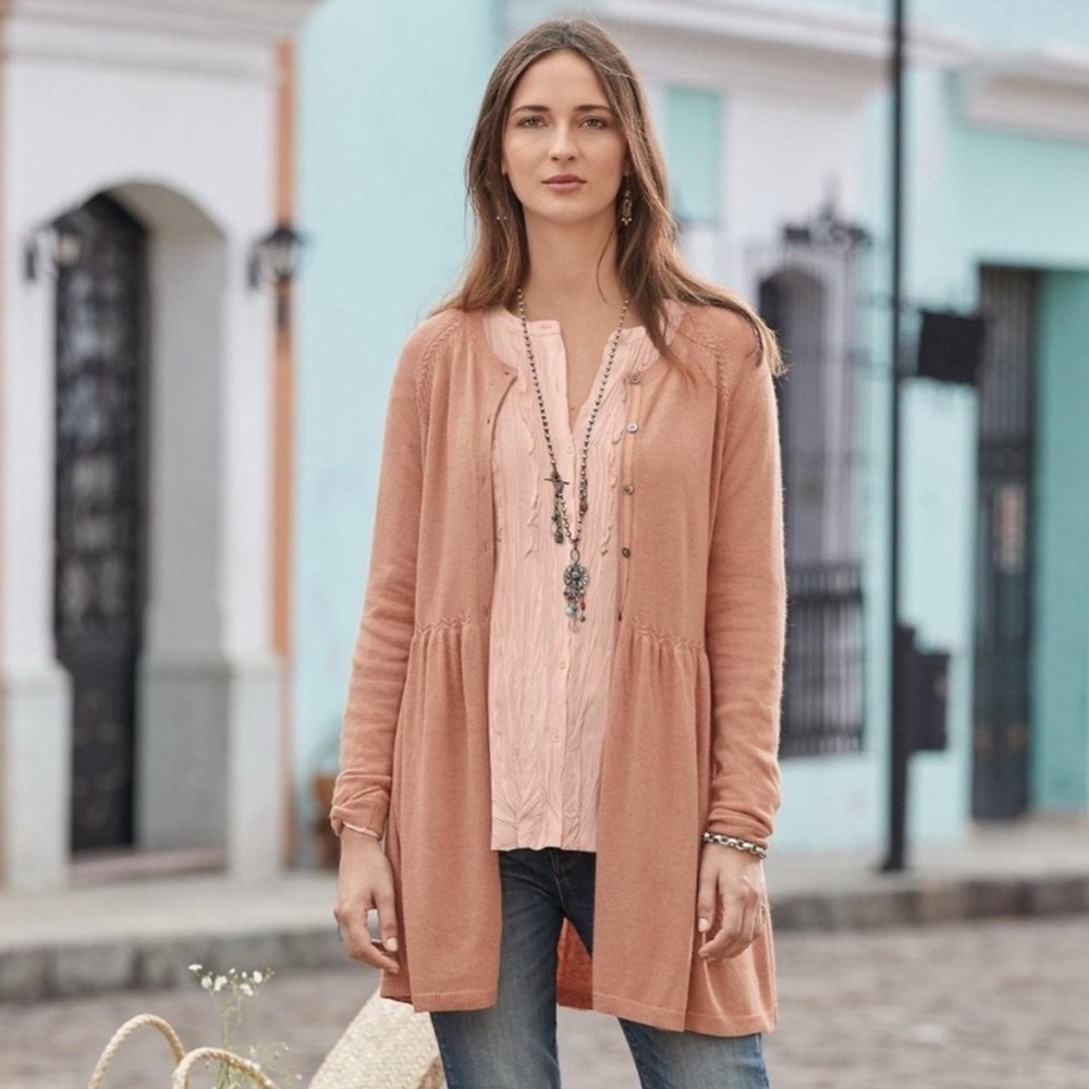 Sundance Blush Pink Cashmere Blend Babydoll Cardigan Cozy Western Boho Hippie XL